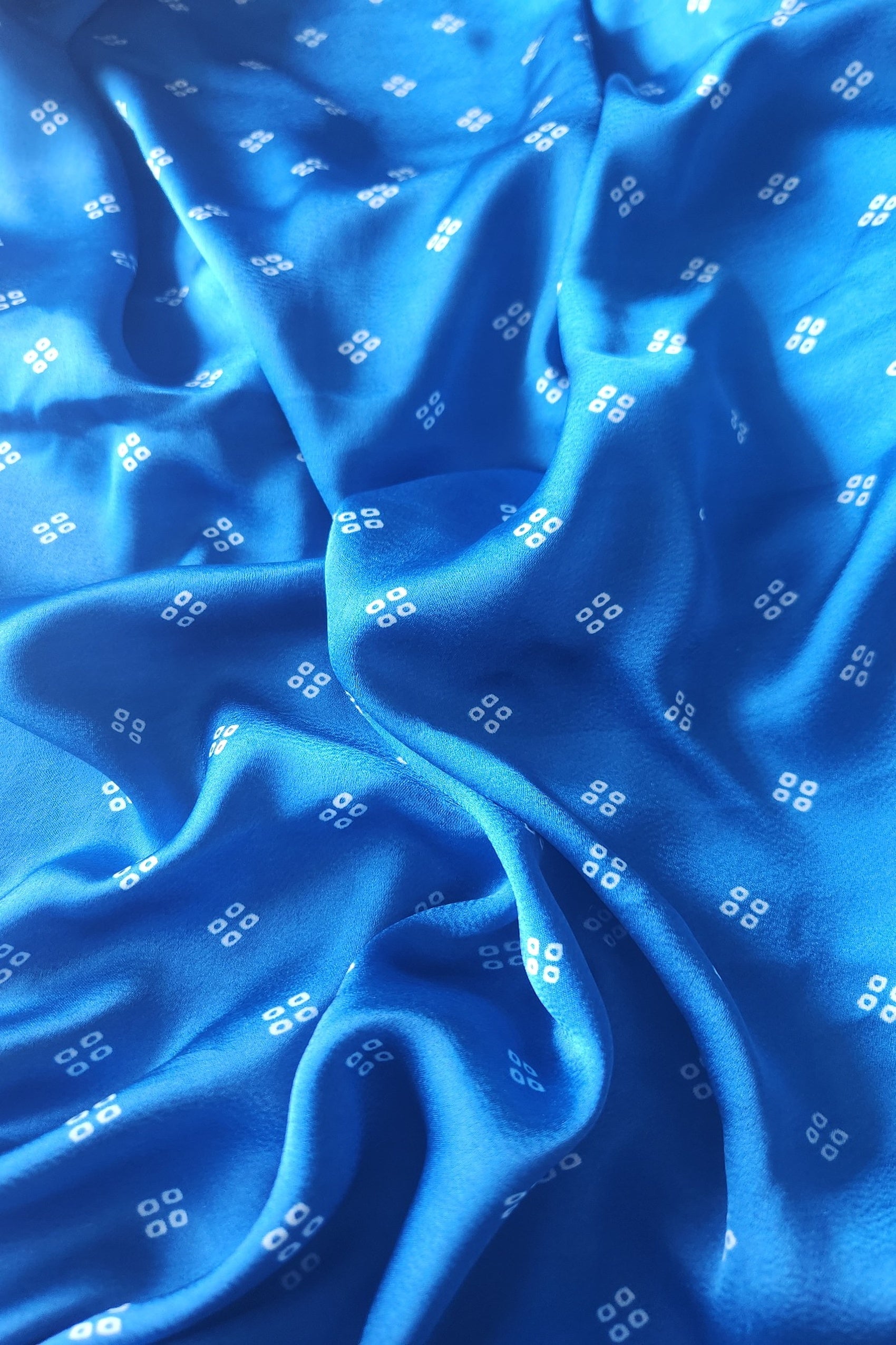 Azure blue all over print satin saree