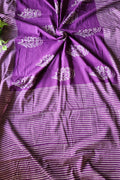 Purple hand block print cotton saree
