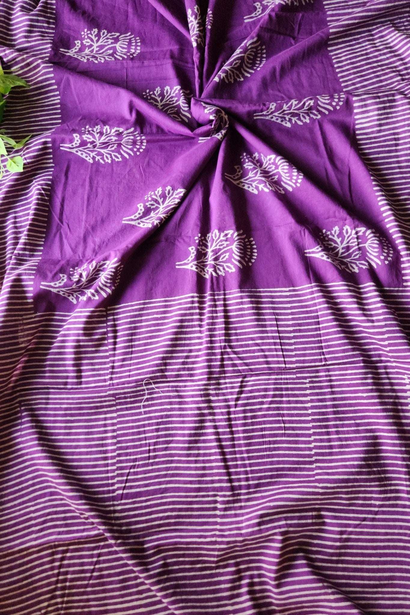 Purple hand block print cotton saree