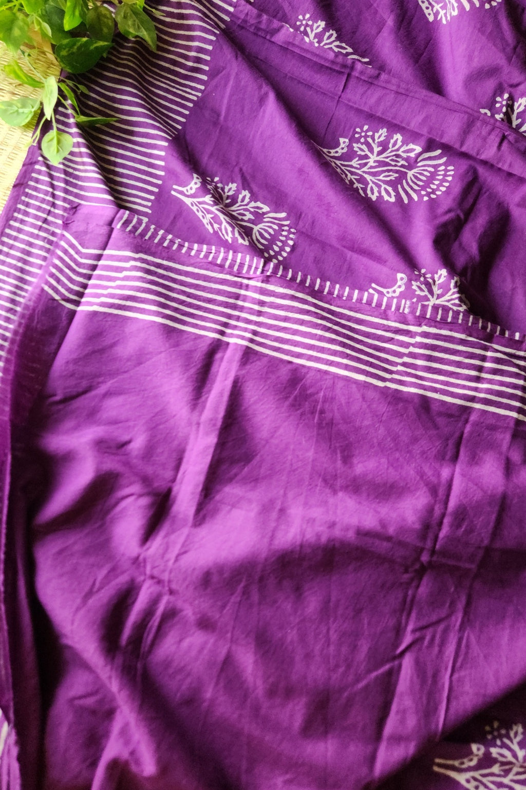 Purple hand block print cotton saree