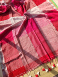 Multicolour block cotton linen saree