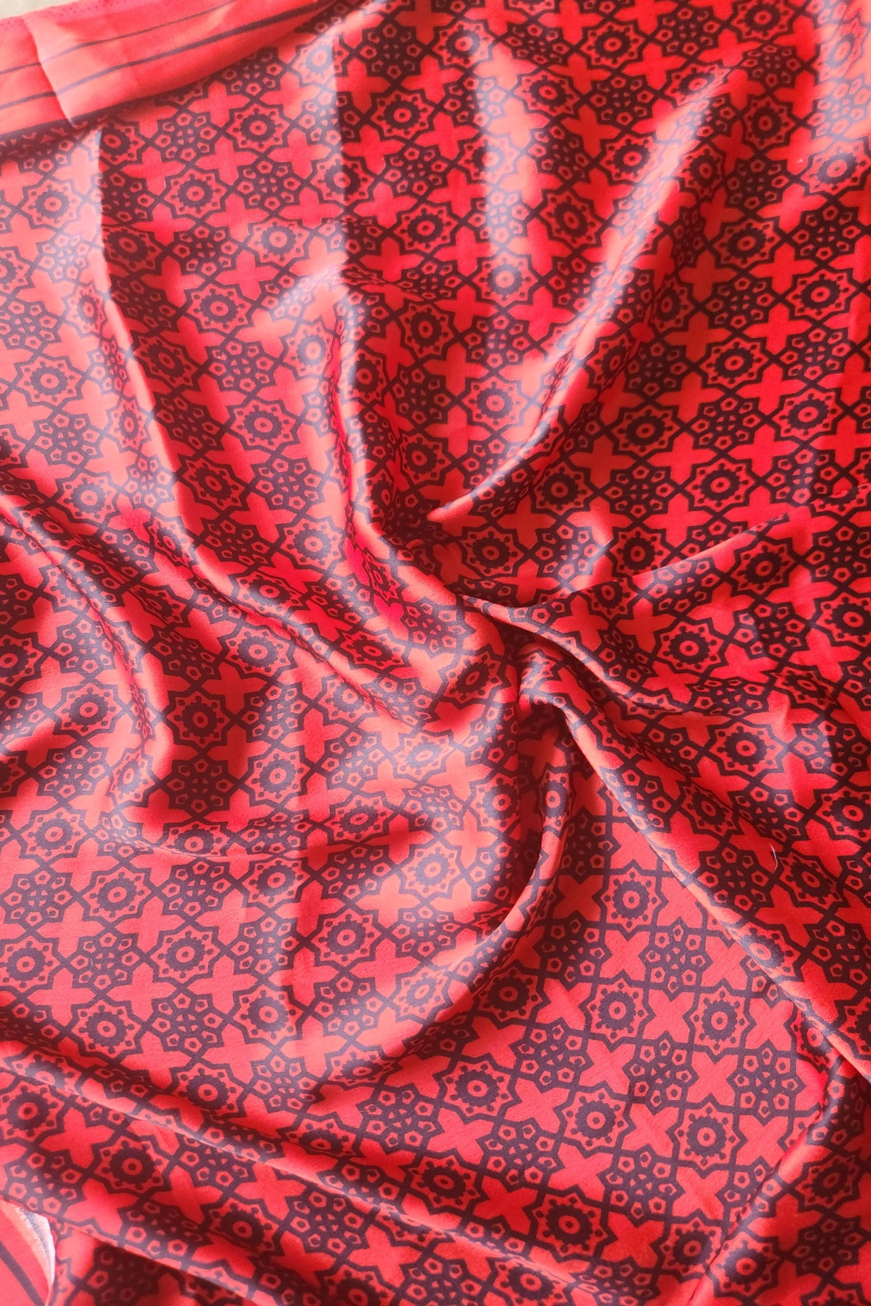 Red and black satin saree